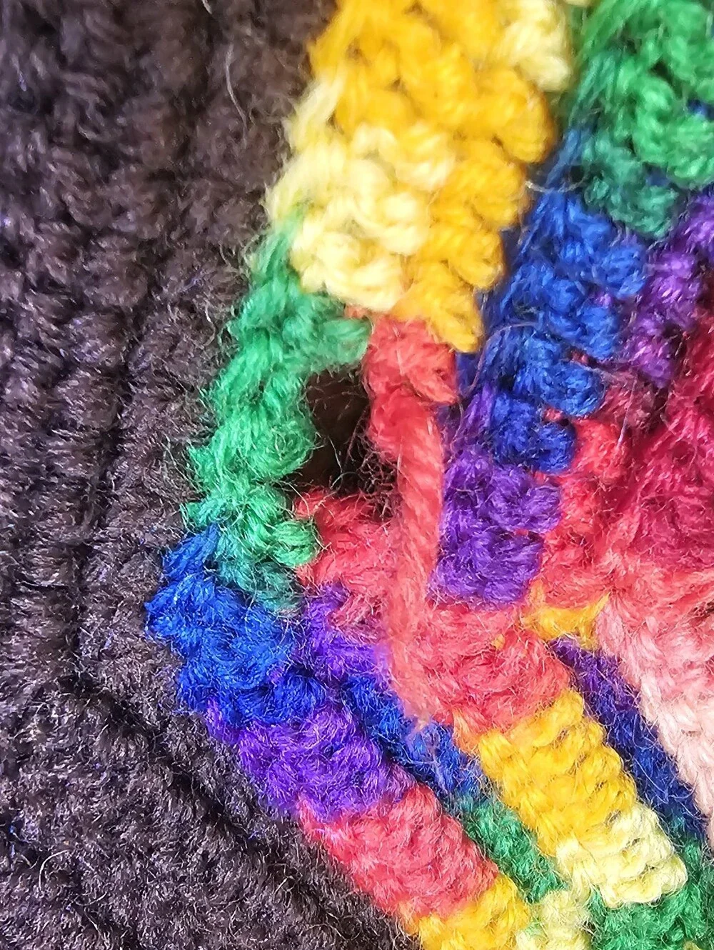 Handmade Crochet Rainbow Ripple Lap Blanket 32x66 Brown Afghan Throw